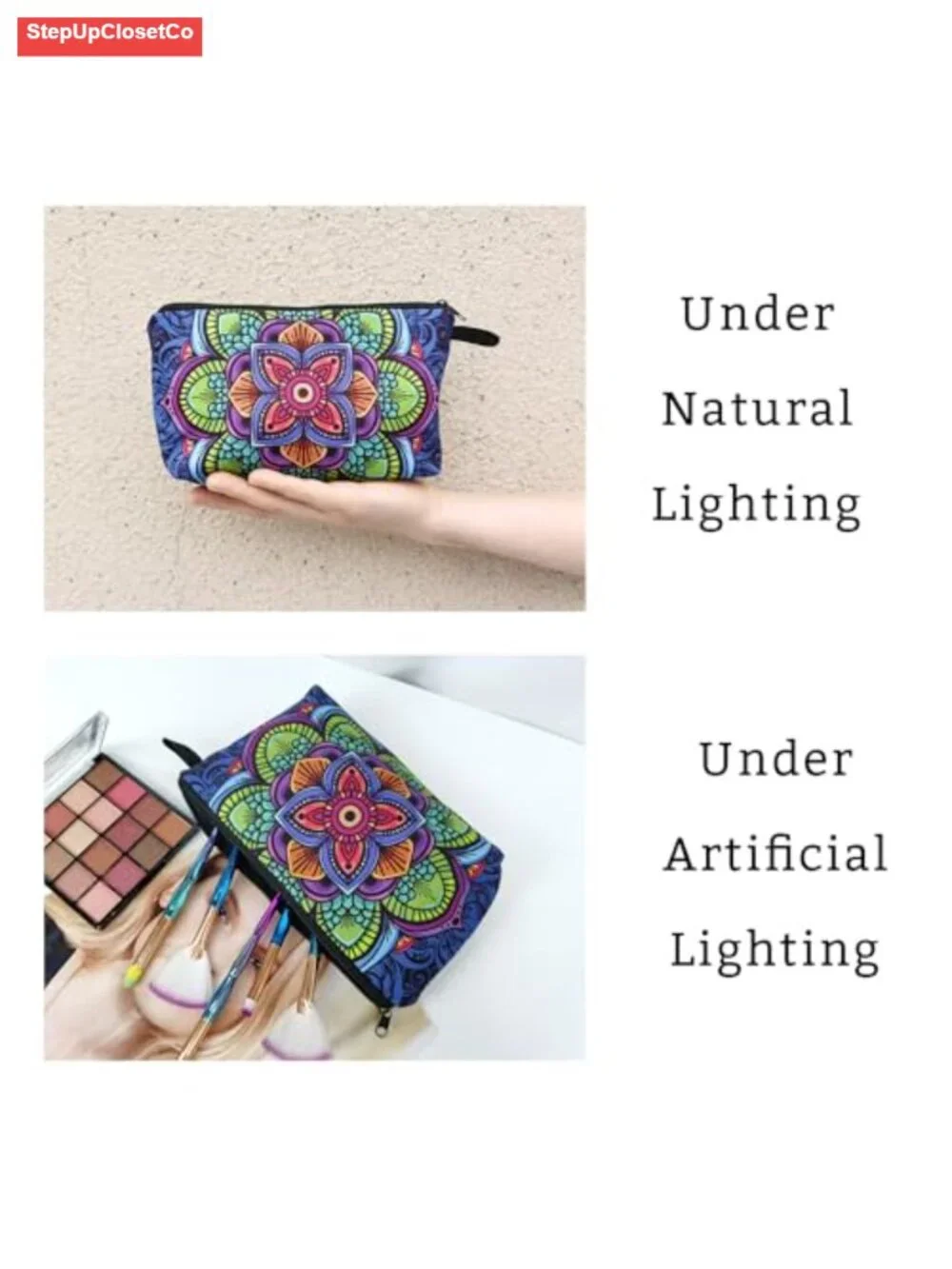 Mandala Flowers Padded Cosmetic Bag Zipper Pouch Travel Makeup Organizer